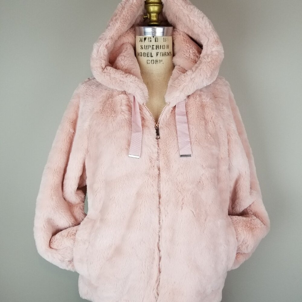 Super Plush Warm & Cozy Faux Fur Thick Soft Blush Pink L/S Hooded Jacket * Med